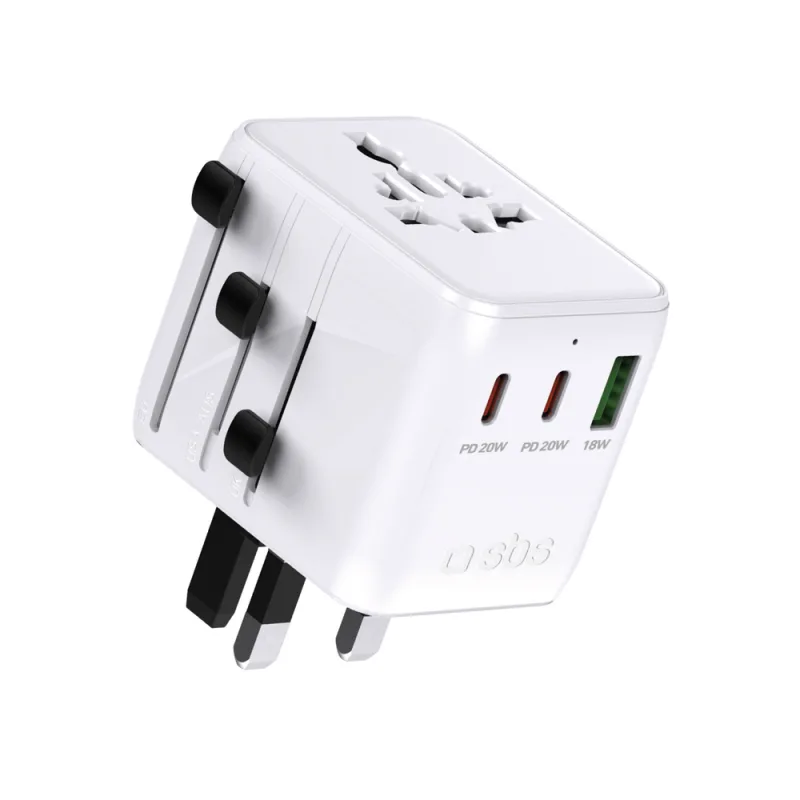 SBS Cestovný adaptér 2xUSB-C 1xUSB-A Univerzálny - Biely