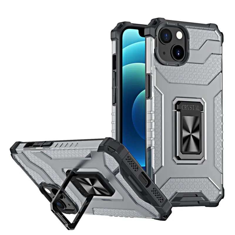 Crystal Ring Case Kickstand Tough Rugged Cover pre iPhone 13 čierny