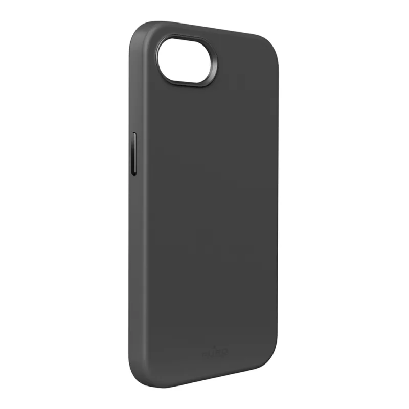 Puro Liquid Silicon Cover „ICON MAG PRO“ s Magsafe, kovovými tlačidlami a prstencom fotoaparátu pre iPhone 16E, čierny
