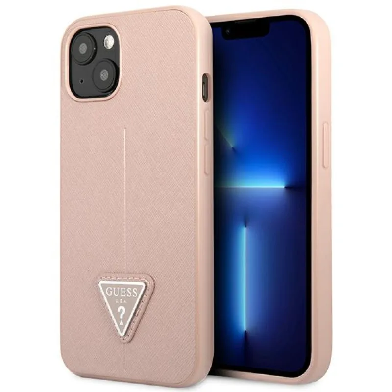 Guess GUHCP14MPSATLP iPhone 14 Plus 6,7" ružovo-ružové pevné puzdro SaffianoTriangle Logo