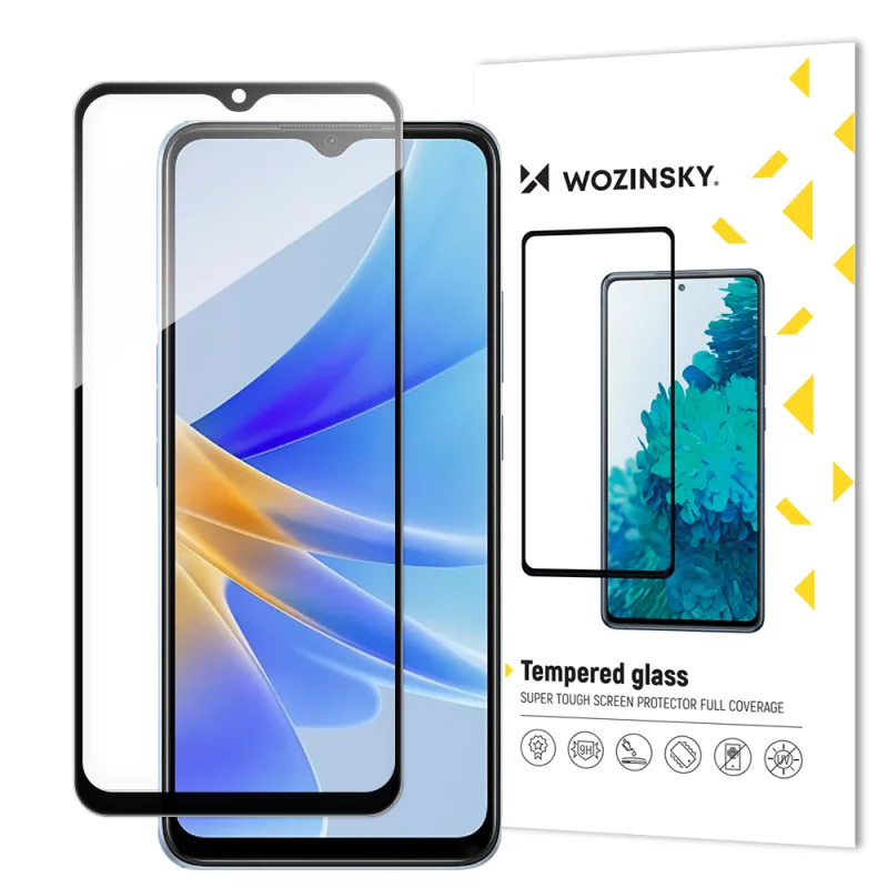 Wozinsky celoplošné tvrdené sklo tvrdené sklo pre Oppo A17 9H celoobrazovkový kryt s čiernym rámom