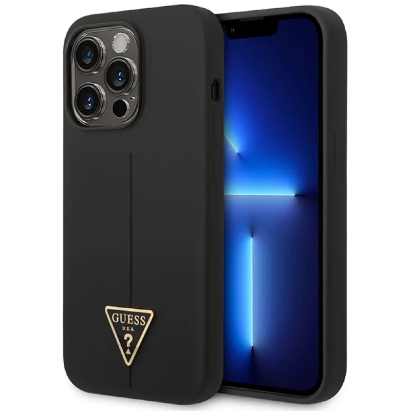 Pevné puzdro Guess GUHCP14LSLTGK iPhone 14 Pro 6,1" čierno/čierny silikónový trojuholník