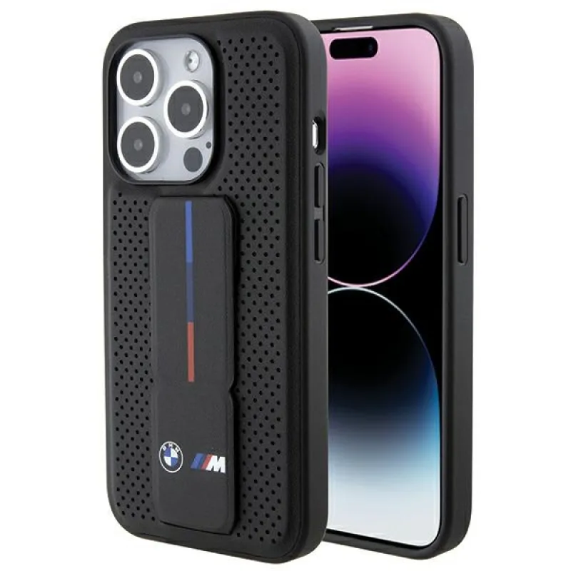 BMW Grip Stand Smooth & Perforated puzdro pre iPhone 15 Pro - čierne