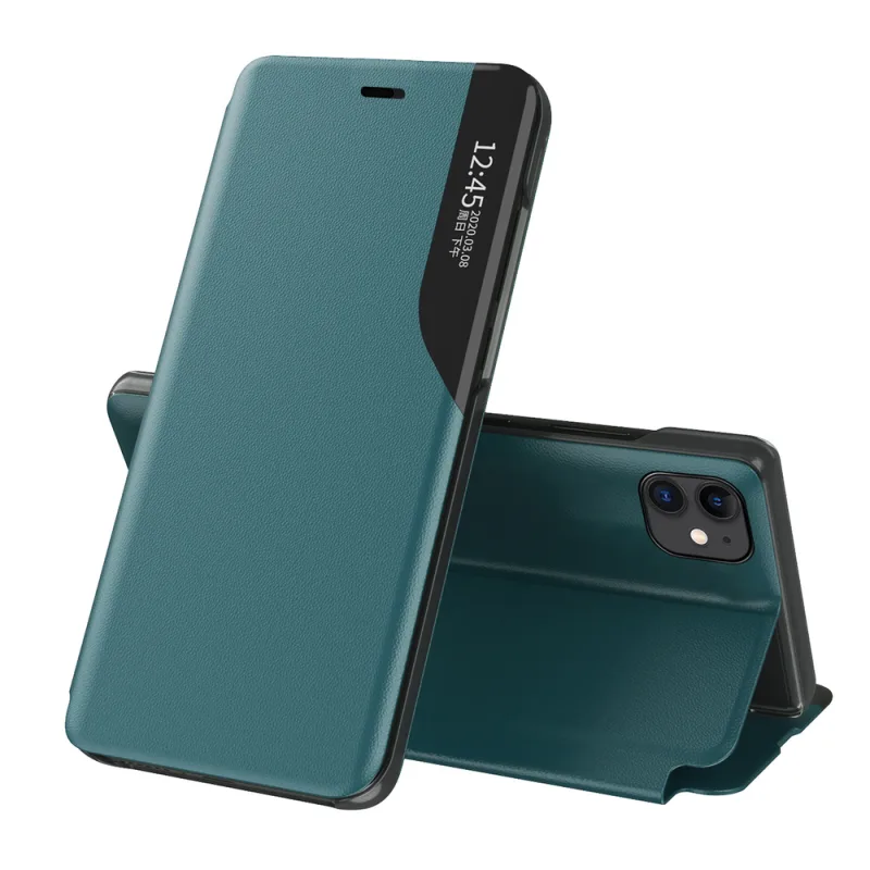 Eco Leather View Case elegantné puzdro typu knižnica so stojanom pre iPhone 13 Pro Max zelené