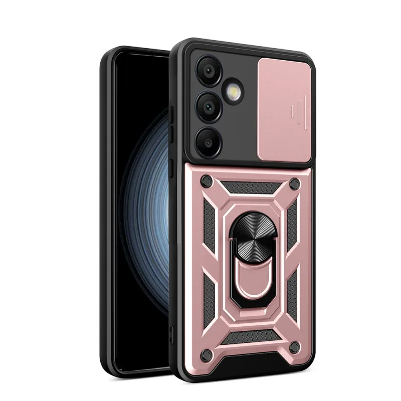 Hybrid Armor Camshield so stojanom a krytom fotoaparátu pre Samsung Galaxy A36 – ružový