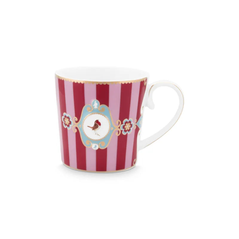 Pip Studio Love Birds Medailon Stripes hrnek 225ml, červeno-růžový