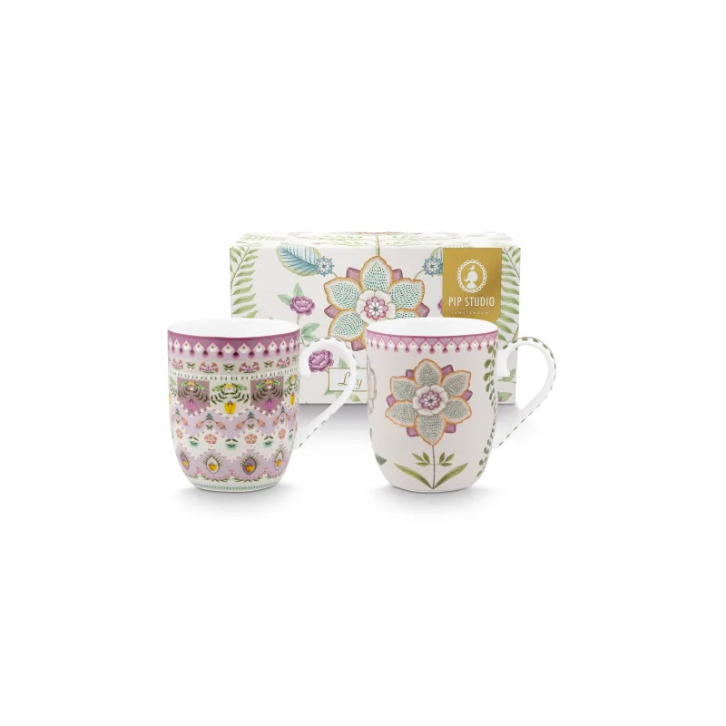 Pip Studio Lily & Lotus sada 2 hrnků 180ml, lila