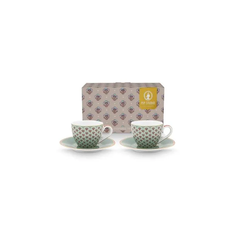 Pip Studio Blooming Tales sada 2ks šálků s podšálky 100ml, modré