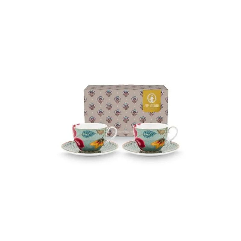Pip Studio Blooming Tales sada 2ks šálků s podšálky 270ml, modré