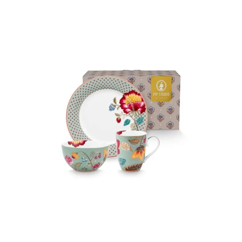 Pip Studio Blooming Tales snídaňová sada, modrá