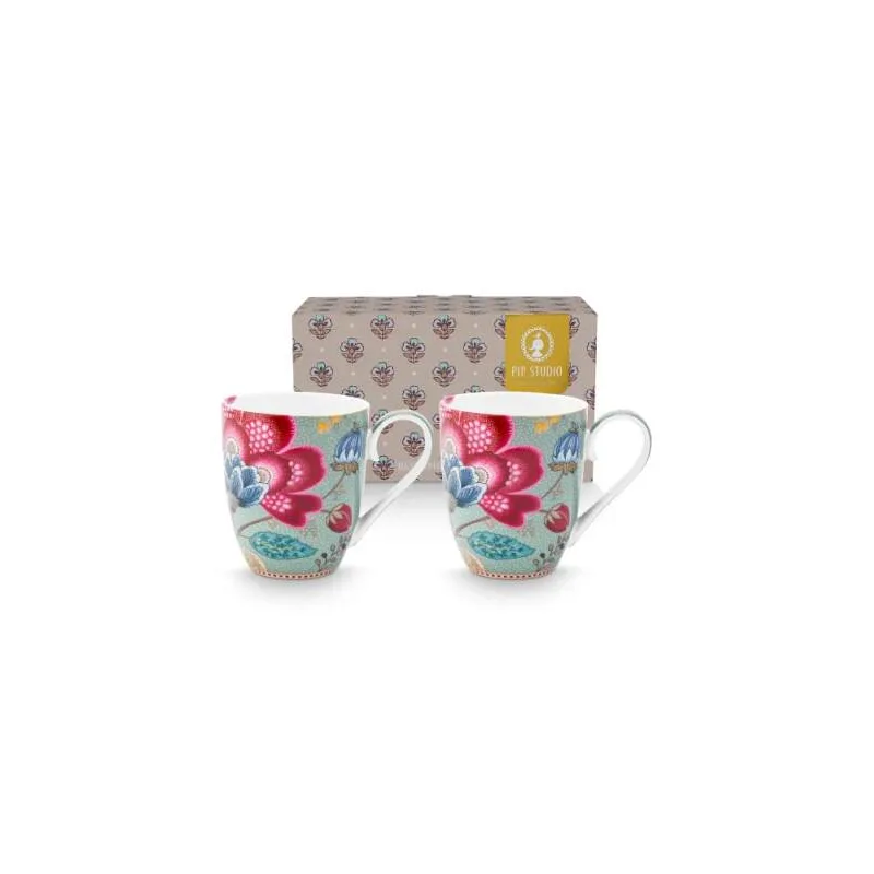 Pip Studio Blooming Tales sada 2ks XL hrnků 440 ml, modrá