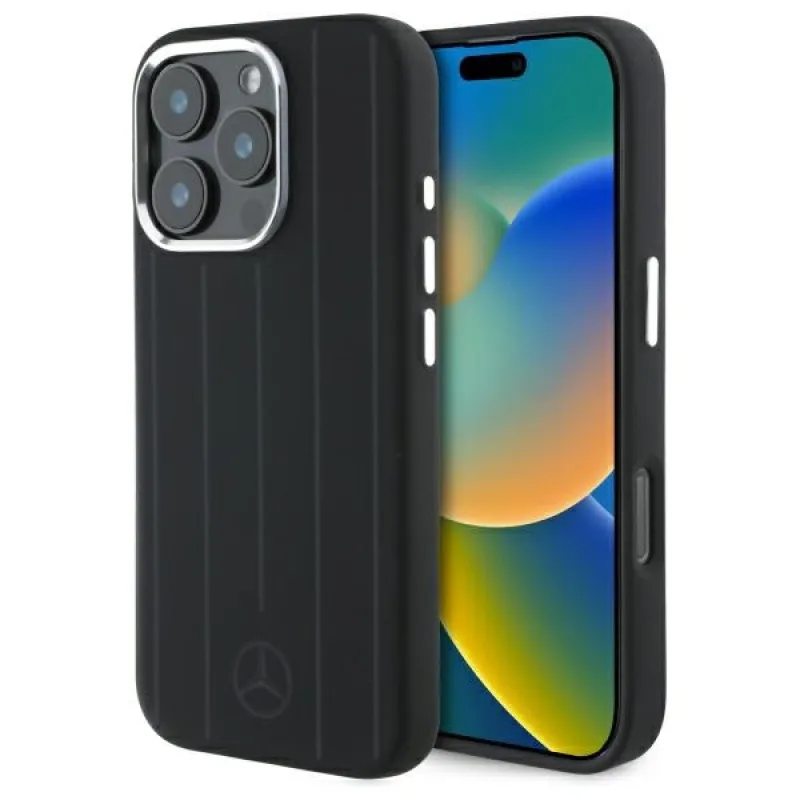 Mercedes Silicone Vertical Tonal Stripes MagSafe Case pre iPhone 16 Pro Max – čierny