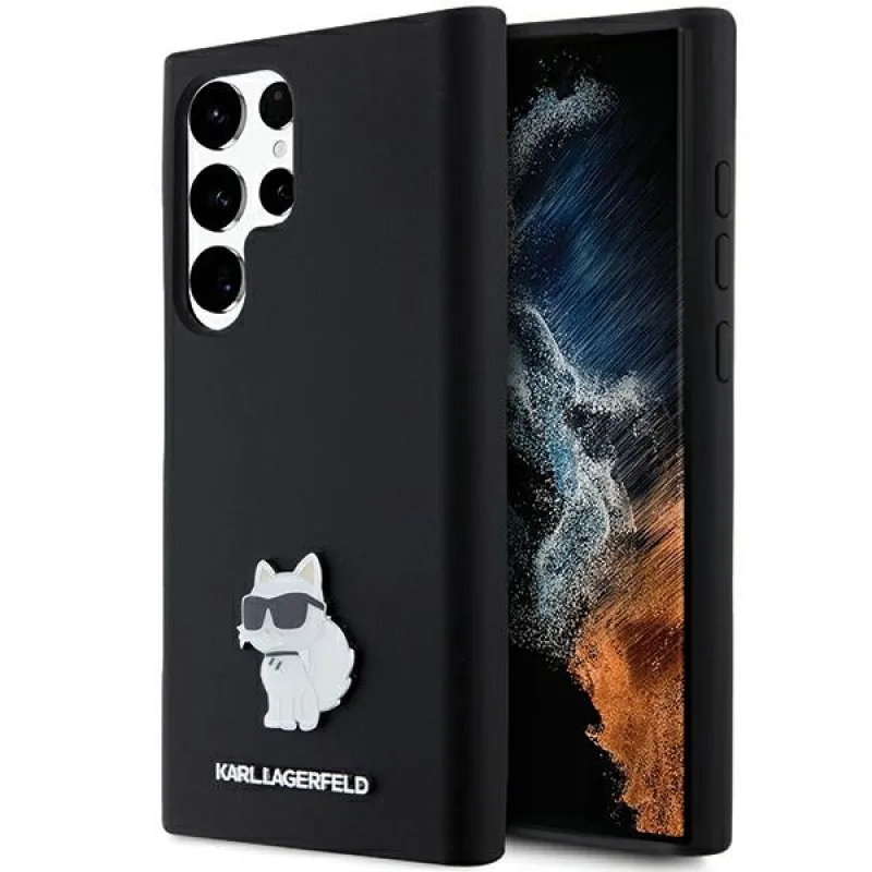 Púzdro Karl Lagerfeld Silicone Choupette Metal Pin pre Samsung Galaxy S23 Ultra - čierne