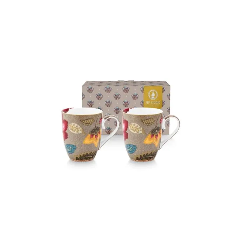 Pip Studio Blooming Tales sada 2ks hrnků 350 ml, khaki