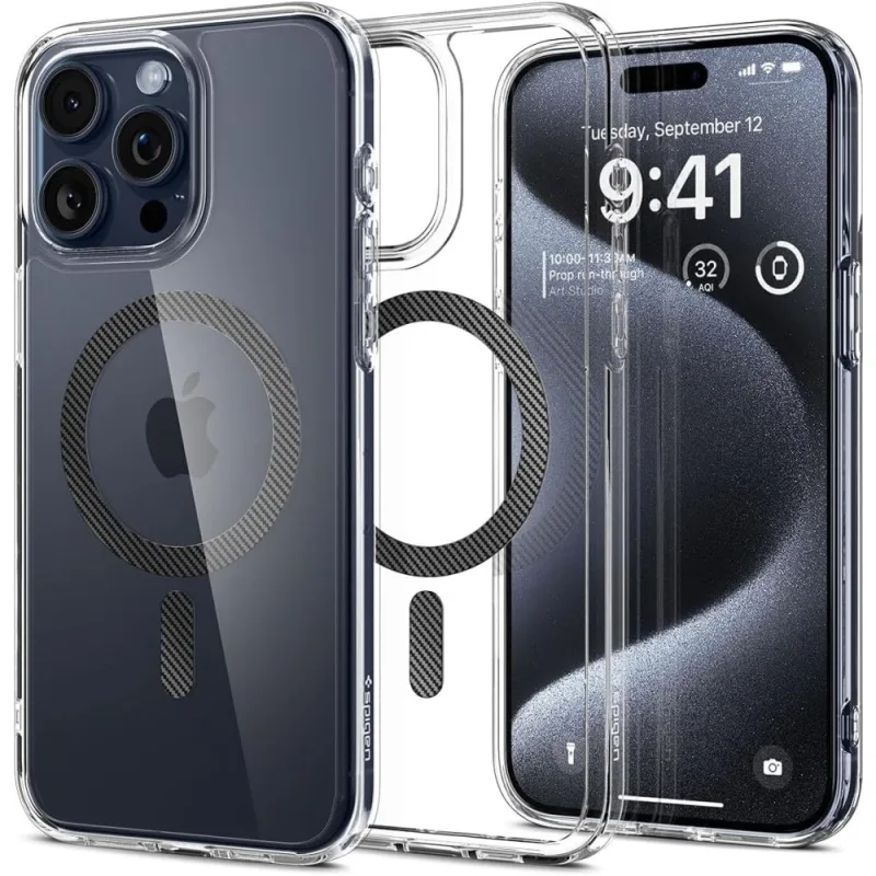 Puzdro Spigen Ultra Hybrid Mag Case s MagSafe pre iPhone 15 Pro – šedé