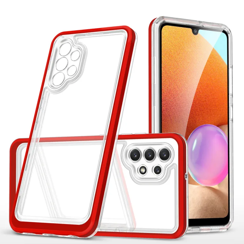 Priehľadné puzdro 3v1 pre Samsung Galaxy A72 4G Frame Gel Cover Red