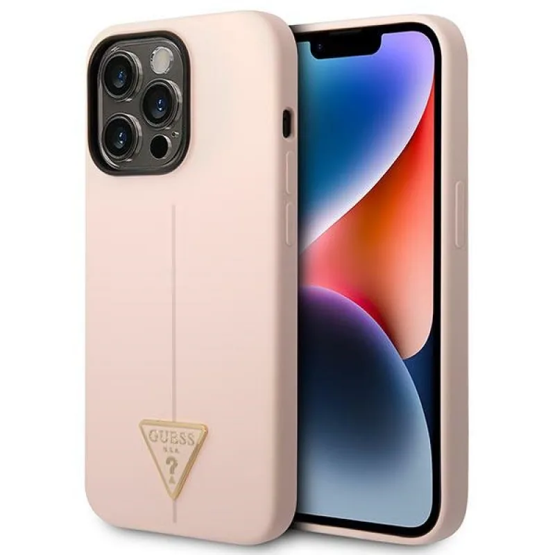 Guess GUHCP14LSLTGP iPhone 14 Pro 6,1" ružovo-ružové pevné puzdro silikónový trojuholník