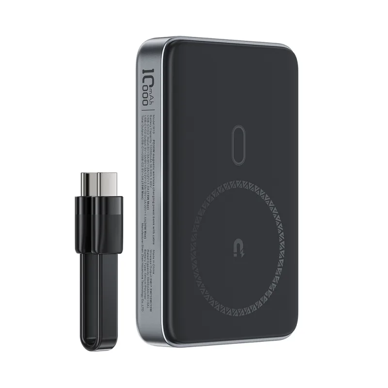 Powerbanka Acefast M10 Magnetic 2x USB-C PD 30W s 15W indukčným nabíjaním a káblom USB-C – čierna