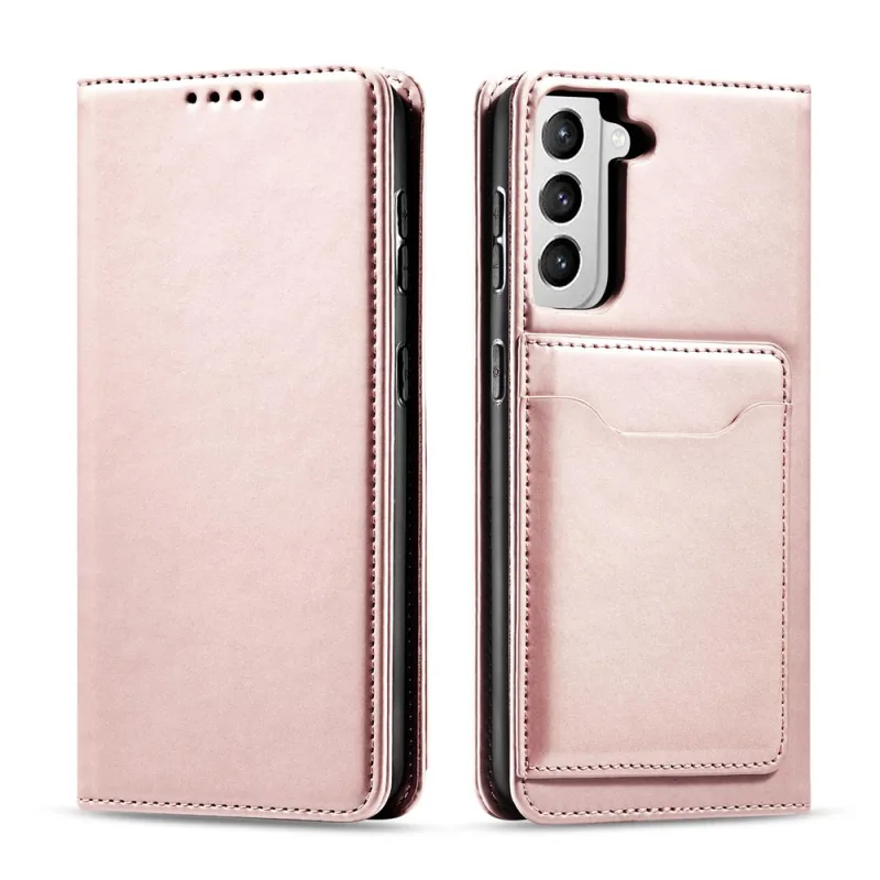 Puzdro na magnetickú kartu pre Samsung Galaxy S22 + (S22 Plus) Puzdro na peňaženku ružové