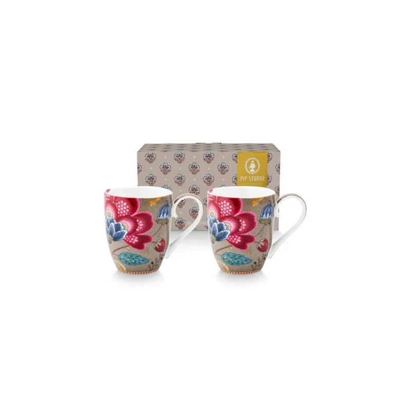 Pip Studio Blooming Tales sada 2ks XL hrnků 440 ml, khaki