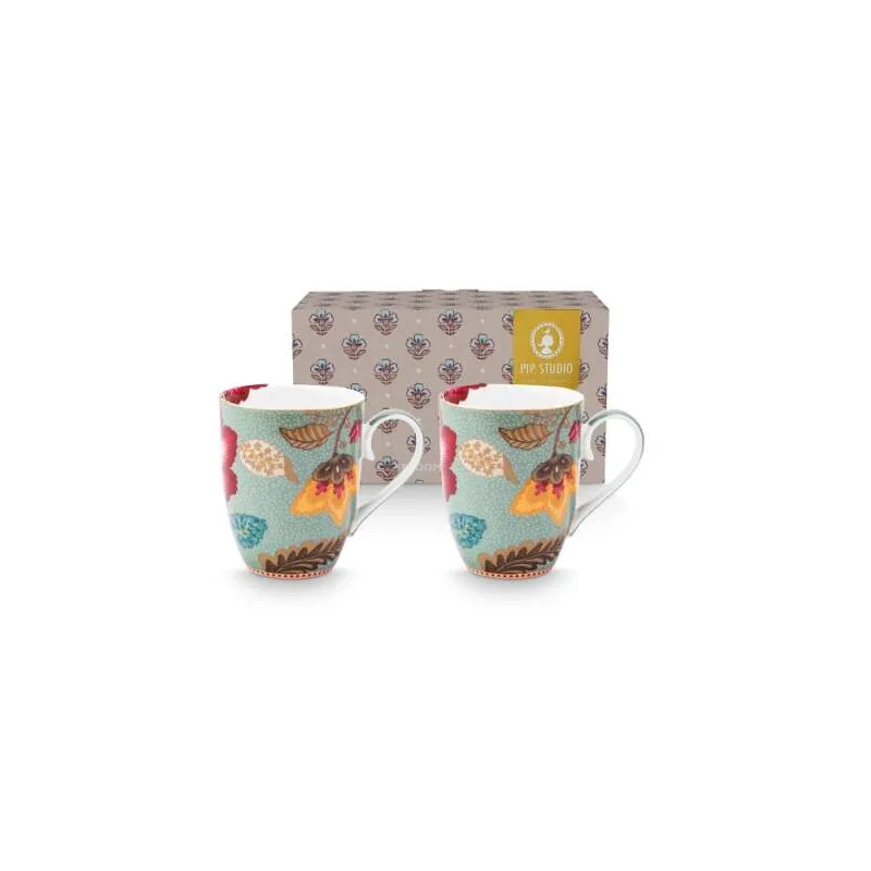 Pip Studio Blooming Tales sada 2ks hrnků 350 ml, modrá