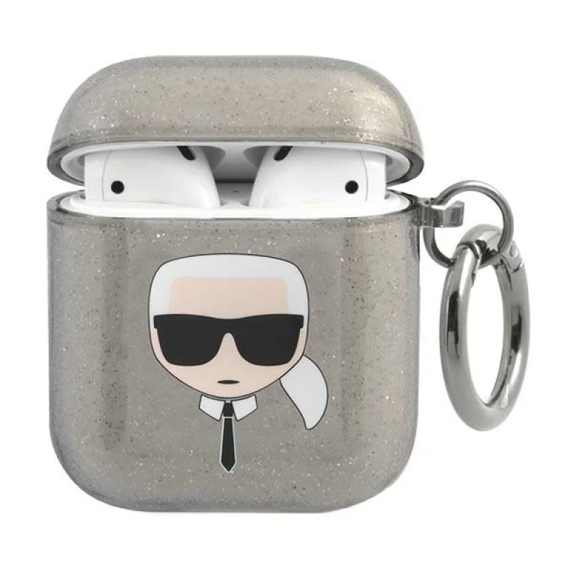 Karl Lagerfeld Glitter Karl's Head Case pre AirPods 1/2 - čierne