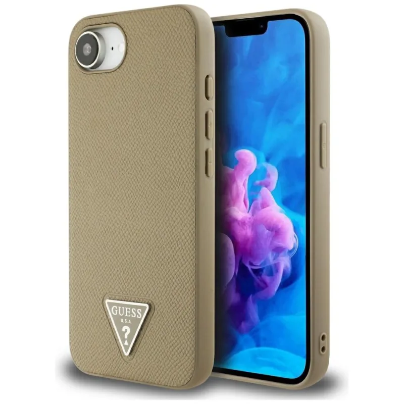 Puzdro Guess Grained Triangle MagSafe pre iPhone 16e - hnedé