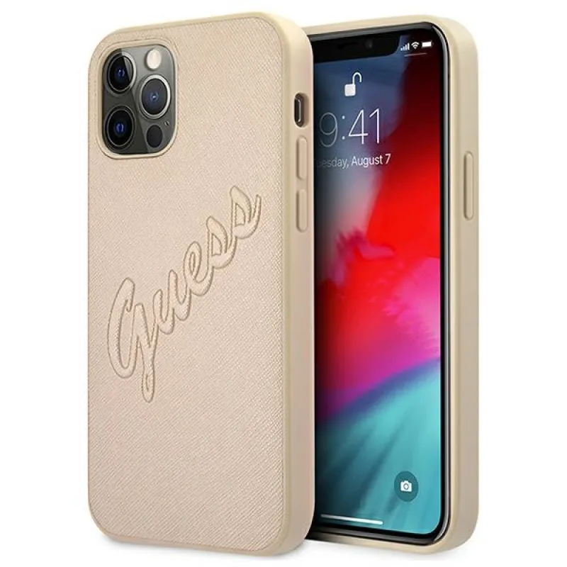 Guess GUHCP12LRSAVSLG iPhone 12 Pro Max 6,7" zlato/zlaté pevné puzdro Saffiano Vintage Script