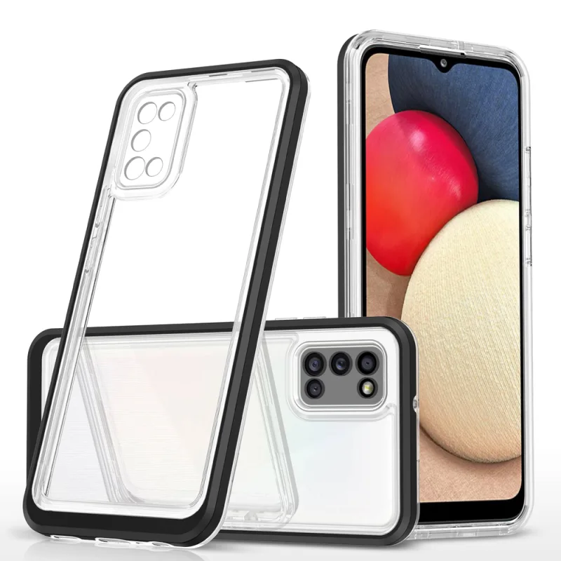 Priehľadné puzdro 3v1 pre Samsung Galaxy A03s (166) rámový gélový kryt čierny