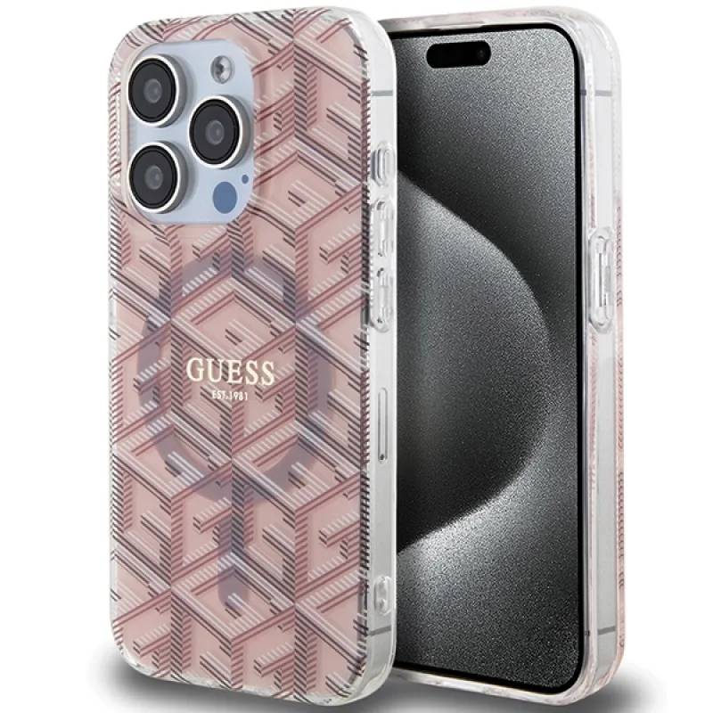 Puzdro Guess IML GCube MagSafe pre iPhone 15 Pro - ružové