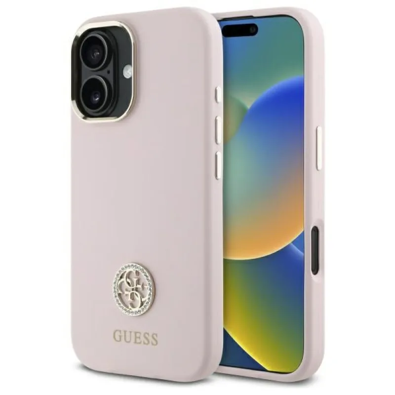Guess Silicone Logo Strass 4G puzdro pre iPhone 16 - svetloružové