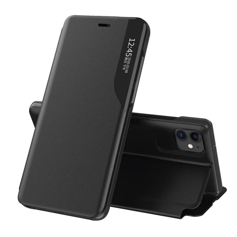 Eco Leather View Case elegantné puzdro typu knižnica so stojanom pre iPhone 13 Pro Max čierne
