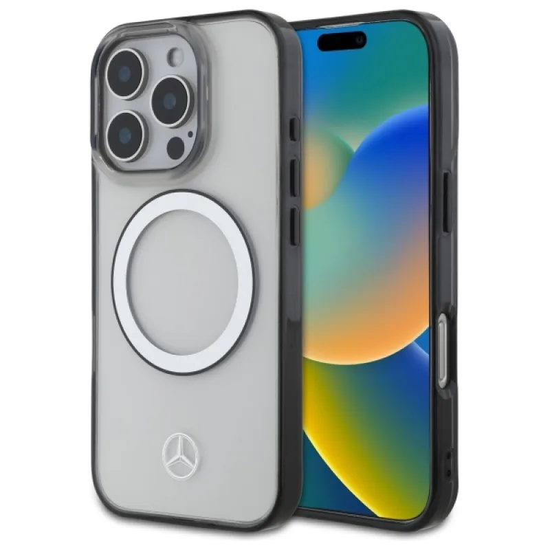 Puzdro MagSafe s vytlačeným logom Mercedes pre iPhone 16 Pro Max – priehľadné