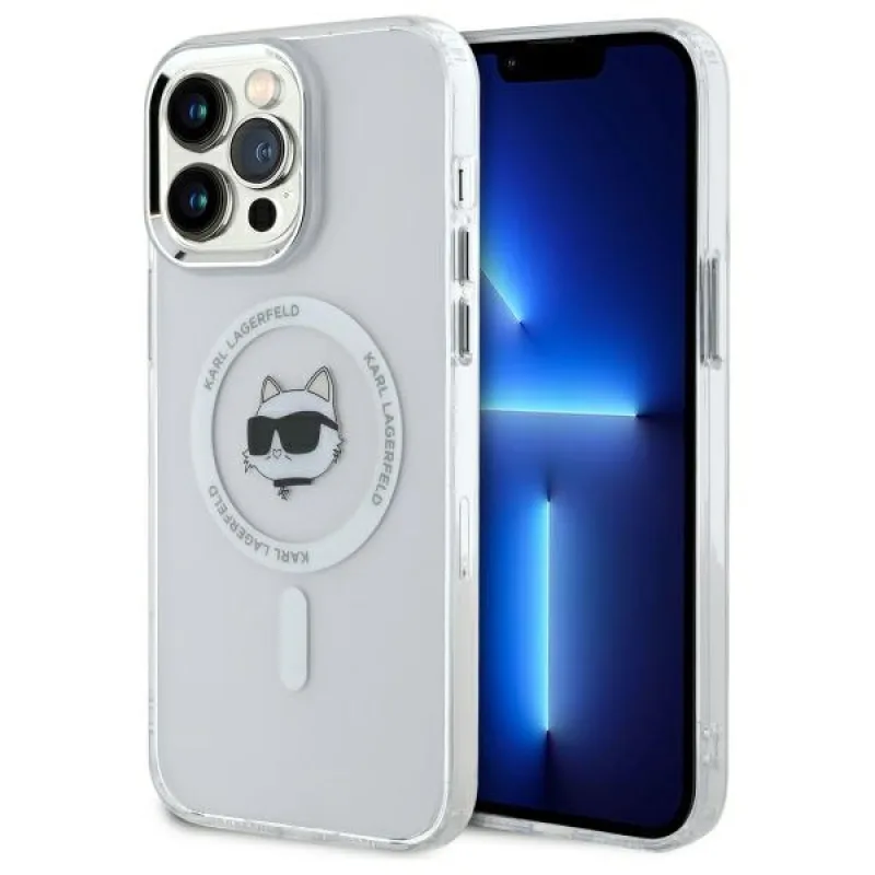 Puzdro Karl Lagerfeld IML Metal Choupette Head MagSafe iPhone 13 Pro – biele