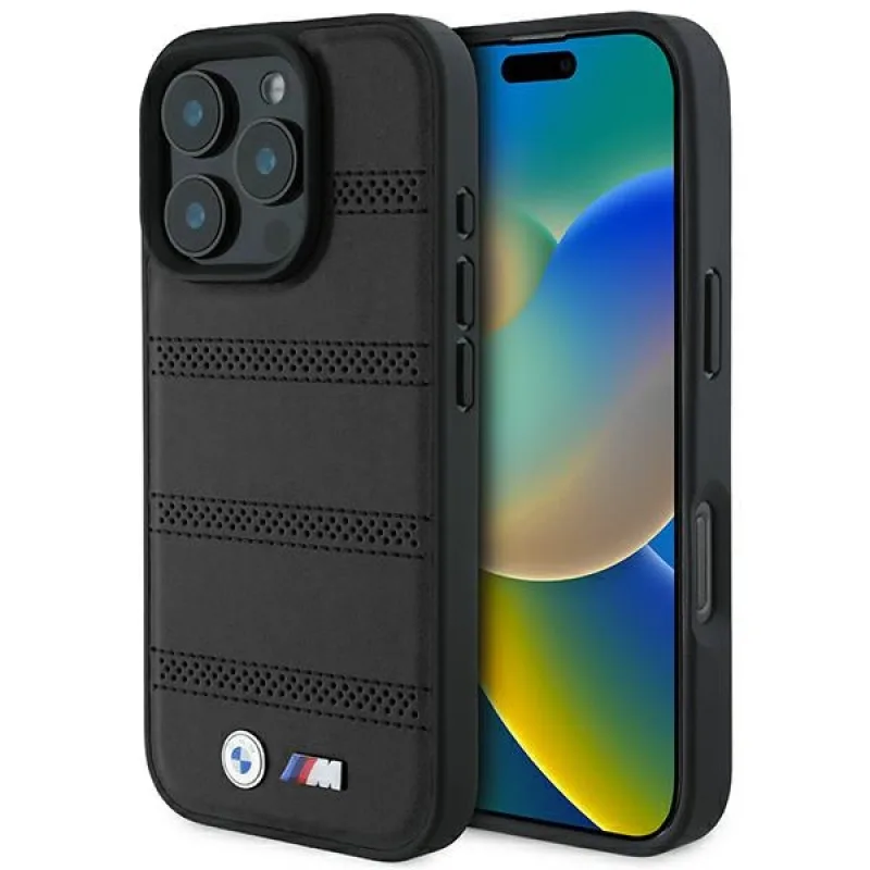 BMW M Perforated And Stitched Line MagSafe puzdro pre iPhone 16 Pro - čierne