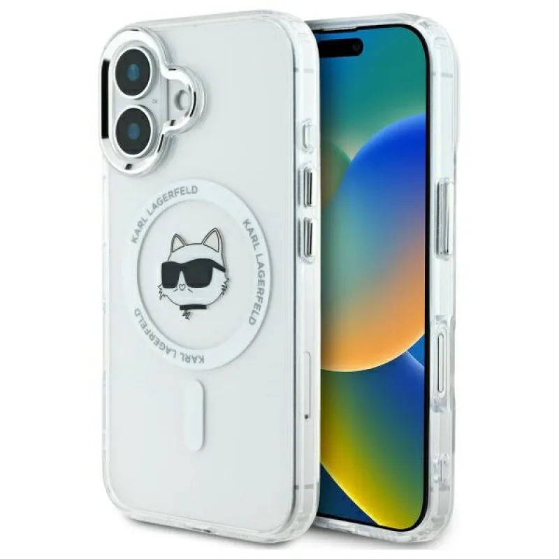 Obal Karl Lagerfeld IML Metal Choupette Head MagSafe pre iPhone 16 Plus - biely