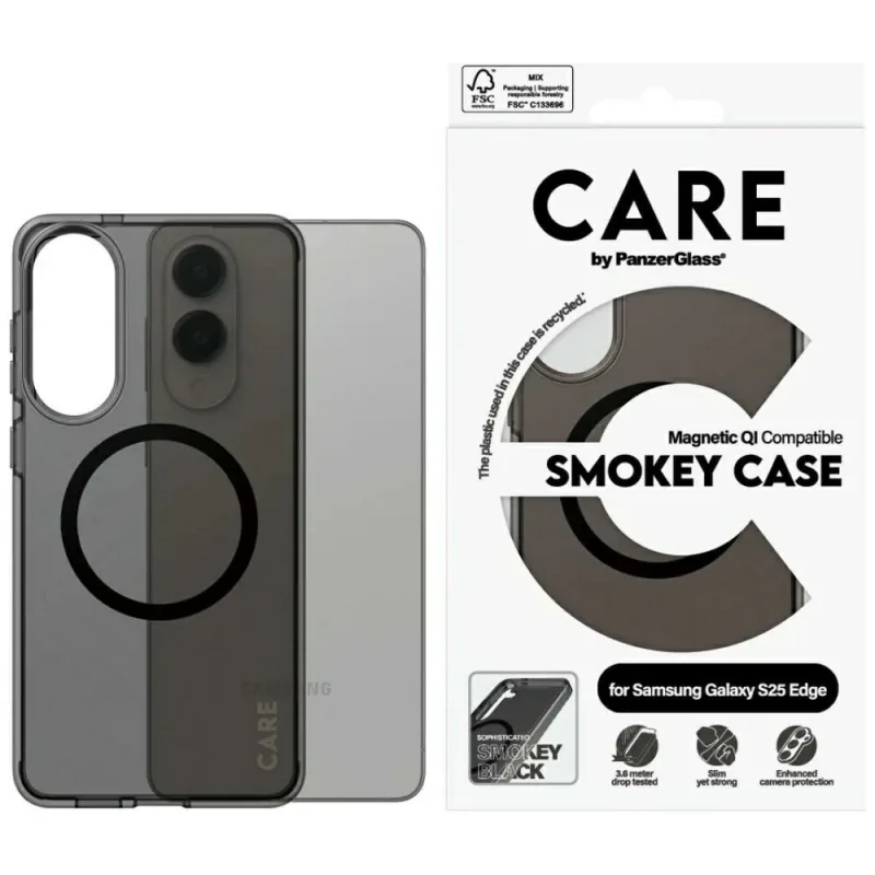 CARE by PanzerGlass Flagship Urban Combat Black QI puzdro pre Samsung Galaxy S25 Edge – polopriehľadné