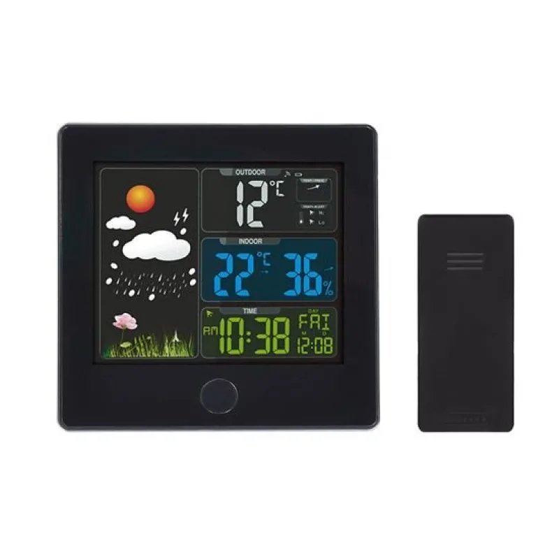 Solight meteostanica, farebný LCD, teplota, vlhkosť, RCC, čierna TE80