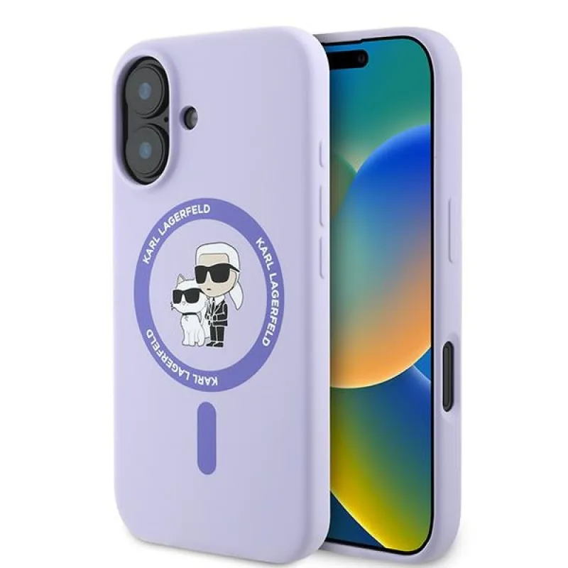 Karl Lagerfeld silikónové puzdro Karl&Choupette Heads Ring MagSafe pre iPhone 16 Plus – fialové