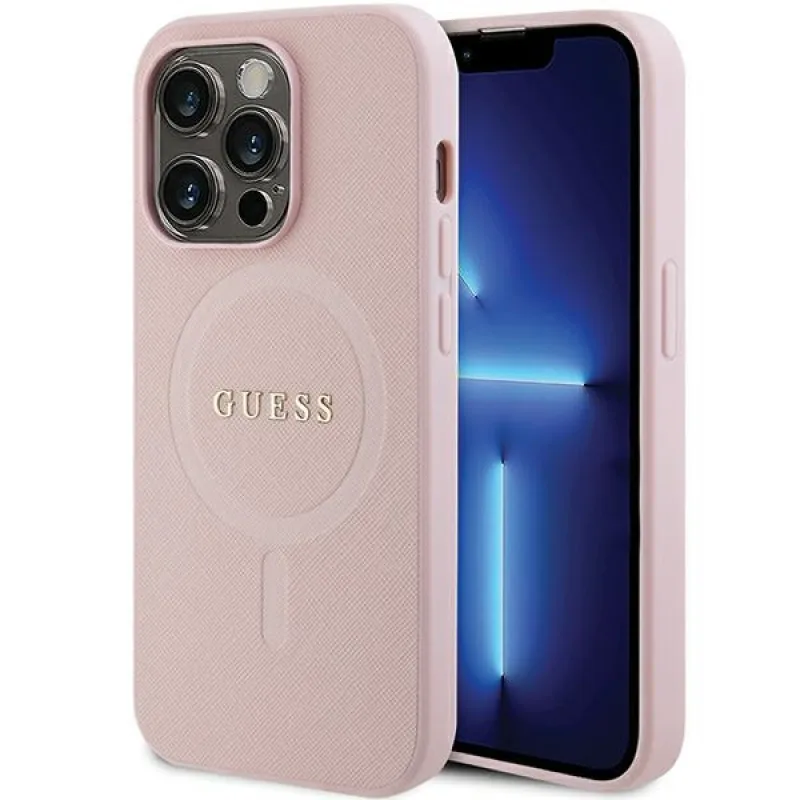 Puzdro Guess GUHMP14XPSAHMCP pre iPhone 14 Pro Max - ružové Saffiano MagSafe