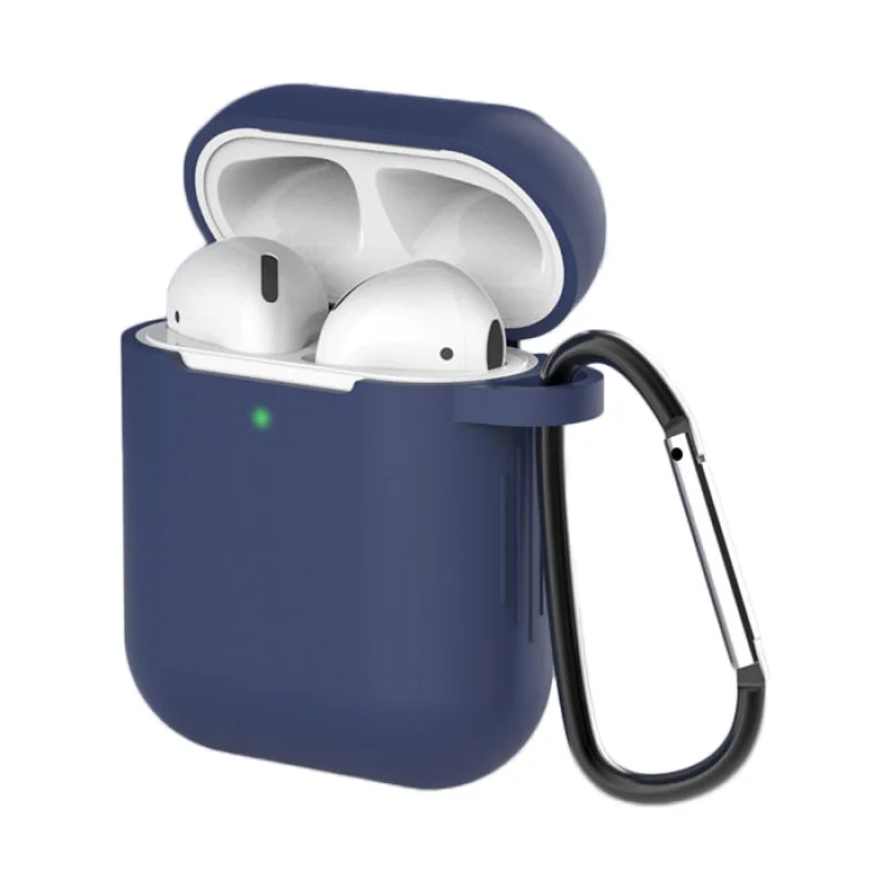 Puzdro na AirPods 2 / AirPods 1 silikónové mäkké puzdro na slúchadlá + prívesok na kľúčenku modrý (puzdro D)