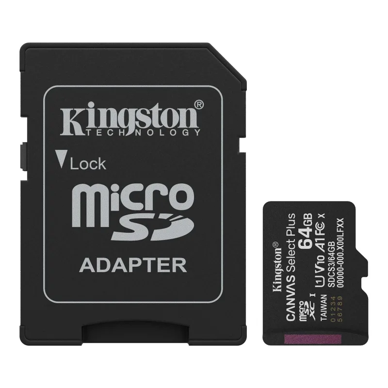 Kingston 64GB microSDXC Canvas Select Plus Gen3 100MB/s A1 Card + adaptér