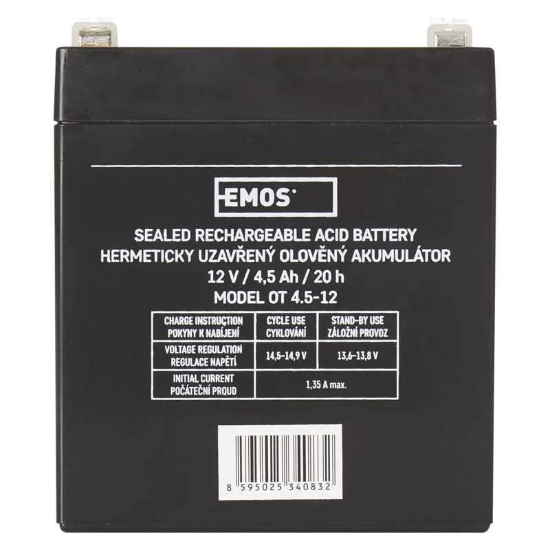 EMOS Bezúdržbový olovený akumulátor 12V/4,5Ah, faston 4,7 mm B9653