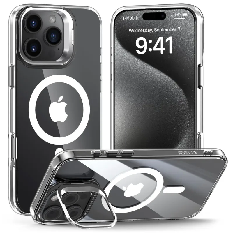 Puzdro MagSafe Tech-Protect MagStand pre iPhone 16 Pro – priehľadné