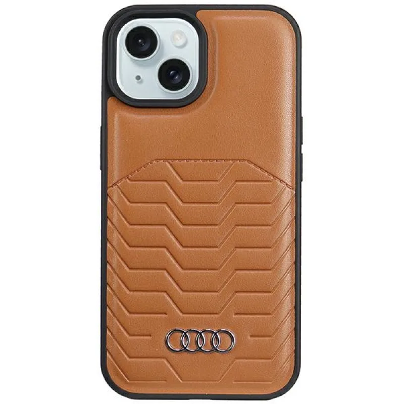 Puzdro Audi Syntetická koža s MagSafe pre iPhone 15 Plus / 14 Plus - hnedé