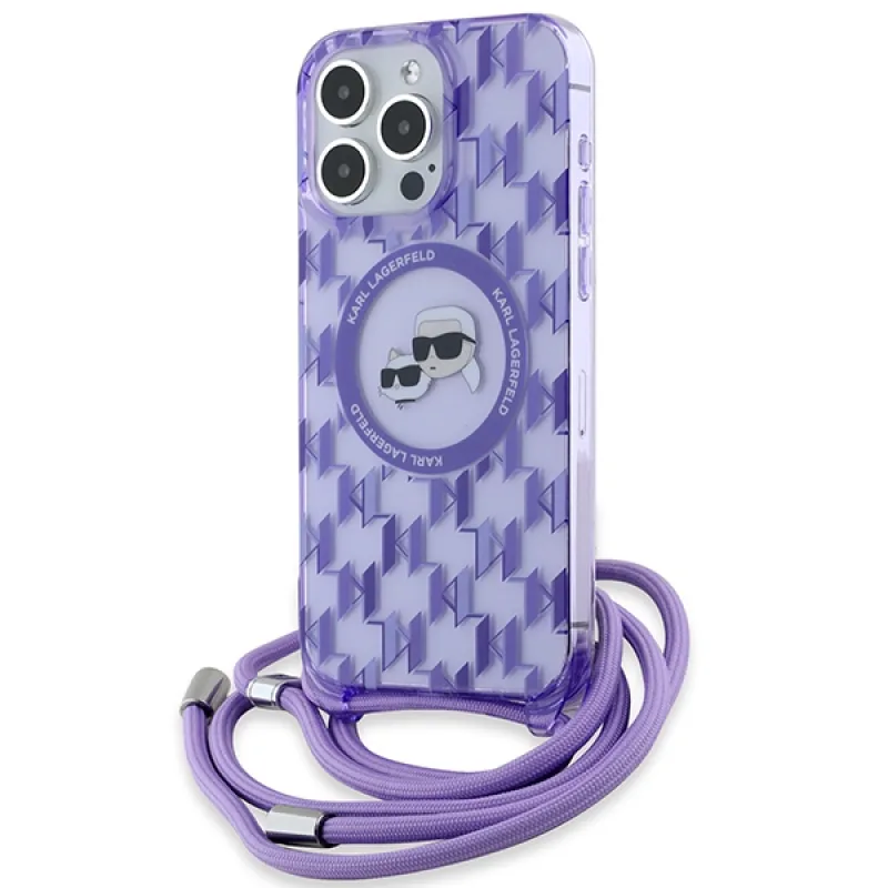 Karl Lagerfeld IML Crossbody Monogram Karl & Choupette Head MagSafe Case pre iPhone 15 Pro Max – fialový