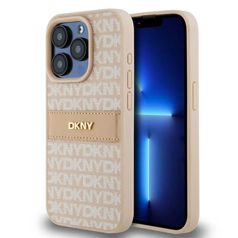 Púzdro DKNY Leather Mono Stripe & Metal Logo pre iPhone 15 Pro - ružové