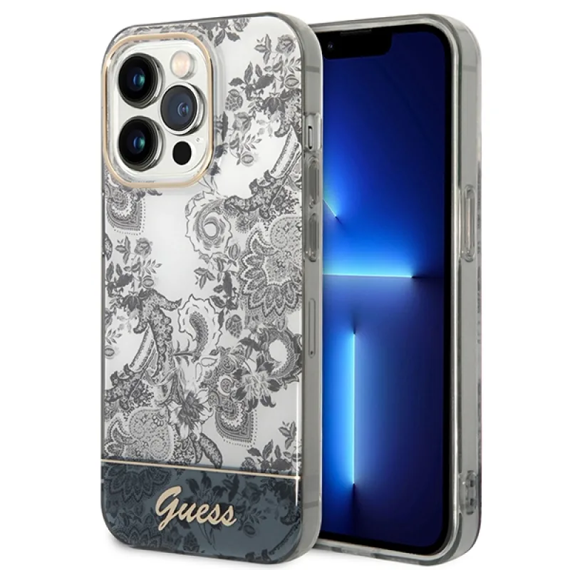 Pevné puzdro Guess GUHCP14XHGPLHG iPhone 14 Pro Max 6,7 "sivé/šedé, porcelánová kolekcia