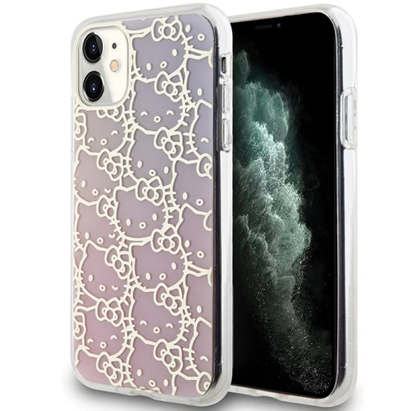 Puzdro Hello Kitty IML Gradient Electrop Crowded Kitty na hlavu pre iPhone 11 / Xr - ružové