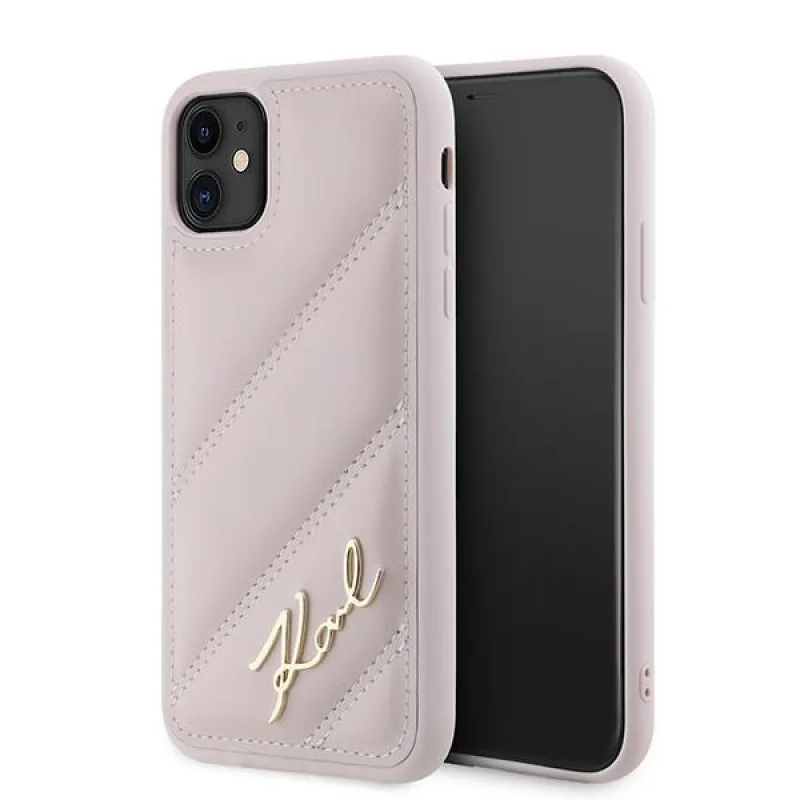 Obal Karl Lagerfeld Diagonal Quilted Script pre iPhone 11 / Xr - ružový